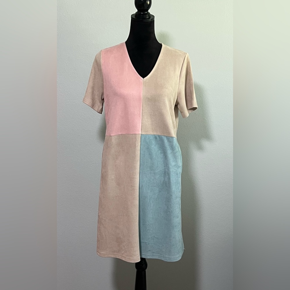NWT JOH Faux Suede Colorblock Mini Dress - S